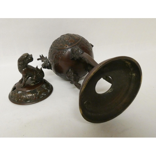 295 - A late 19th century Chinese bronze Censer with Dog of Fo mounted lid.