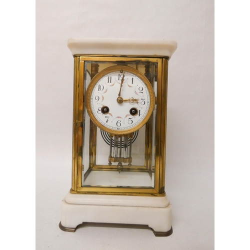 377 - A late 19th century four glass mantel clock with mercury compensating pendulum and keys. 24cm tall