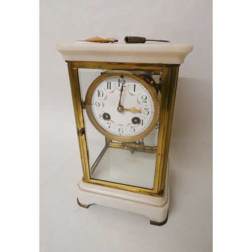 377 - A late 19th century four glass mantel clock with mercury compensating pendulum and keys. 24cm tall