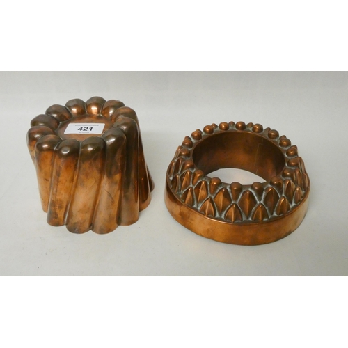 421 - Two 19th century shaped copper jelly moulds, possibly by Benham and Froud