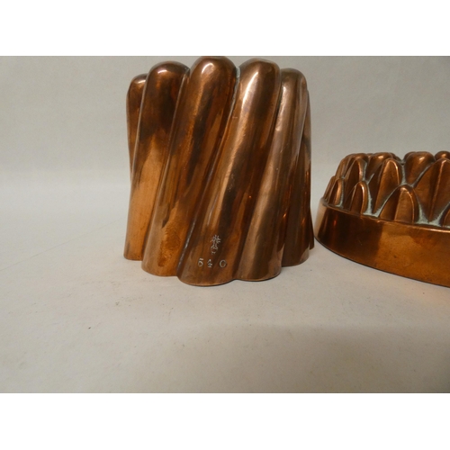 421 - Two 19th century shaped copper jelly moulds, possibly by Benham and Froud