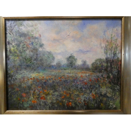 267 - Guy Pickford, Post Impressionist oil on canvas painting of a flower meadow, signed Guy, dated 1986, ... 