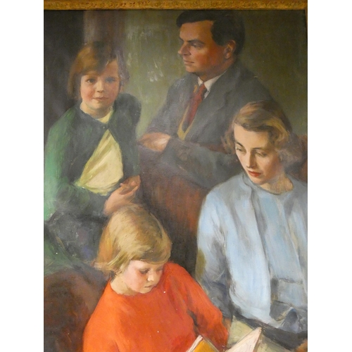 273 - Brenda Bury - mid 20th century oil on canvas group family portrait, signed lower left. Dated 1956