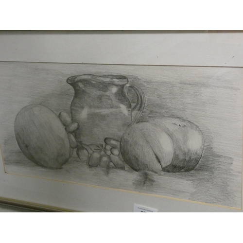 277 - An etching after Francois Boucher of a female nude and a pencil sketch still life