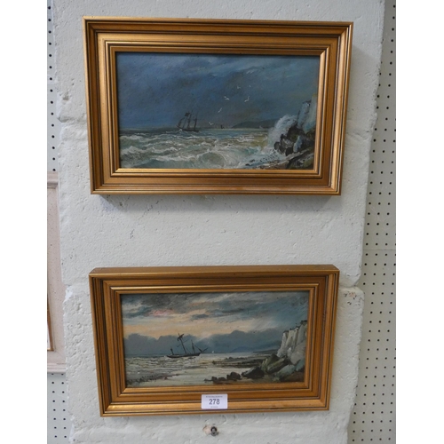 278 - A pair of Victorian oil on board seascapes. signed C Cooper, one dated 1889