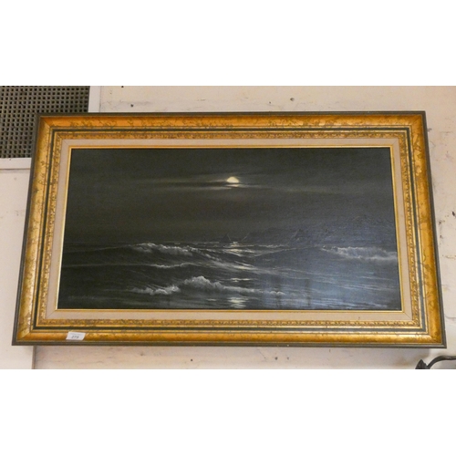 279 - A Beardsley oil on canvas of a moonlit marinescape, signed lower left