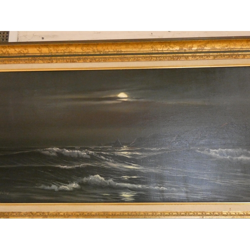 279 - A Beardsley oil on canvas of a moonlit marinescape, signed lower left