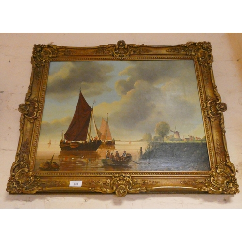 281 - An oil on canvas of  a traditional marine scape signed GB Wright and dated 1972