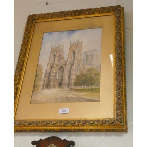 283 - A watercolour of York Minster, signed lower right