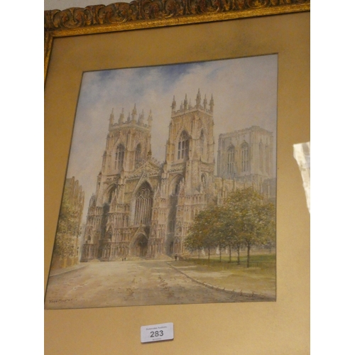 283 - A watercolour of York Minster, signed lower right