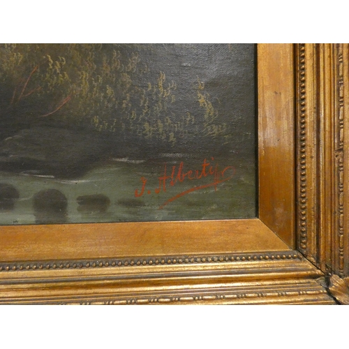 386 - A large oil on canvas painting of a continental landscape with a mill to the foreground. Signed lowe... 