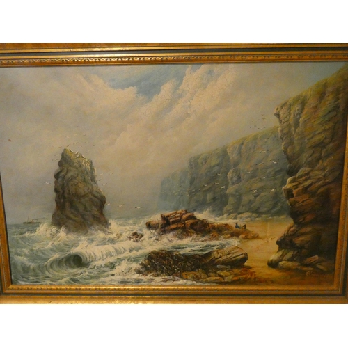 405 - A Victorian oil on board of a stormy seascape. Signed lower right C Rollson 1899. Image size 19