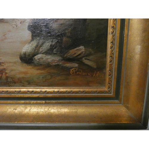 405 - A Victorian oil on board of a stormy seascape. Signed lower right C Rollson 1899. Image size 19