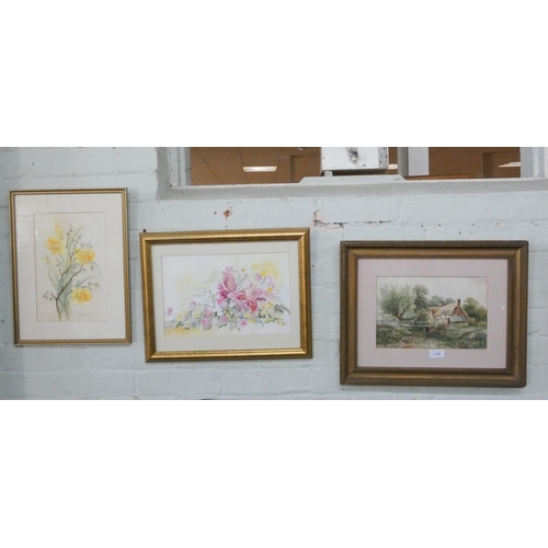 276 - A collection of 20th century watercolours to include floral still life and a country  cottage