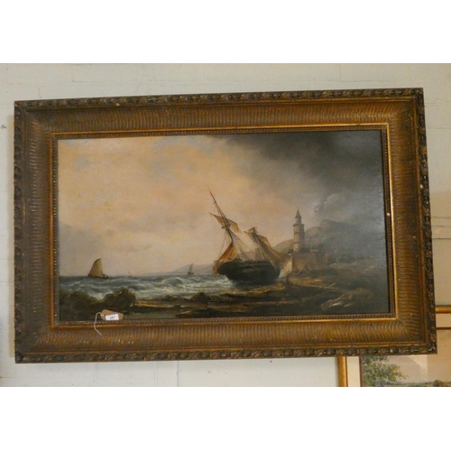 387 - A large late 19th century large oil on canvas of a seascape. Signed lower right Millson-Hunt 1874. I... 