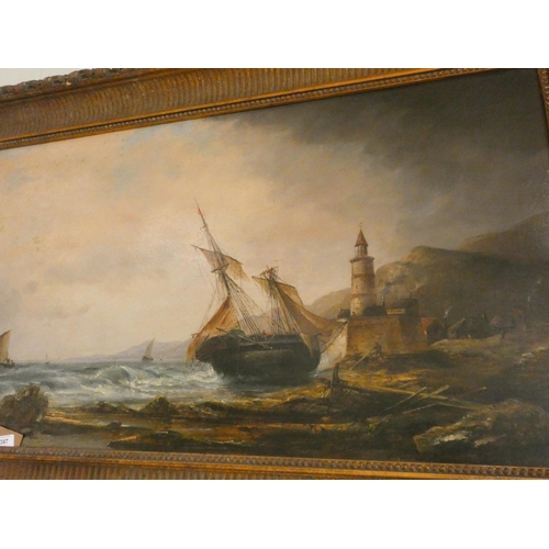 387 - A large late 19th century large oil on canvas of a seascape. Signed lower right Millson-Hunt 1874. I... 