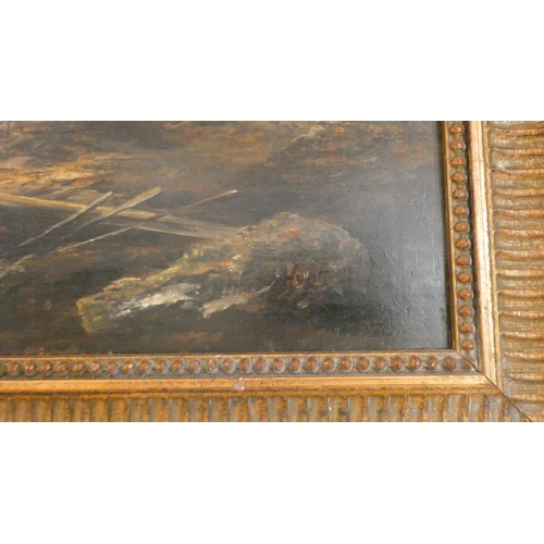 387 - A large late 19th century large oil on canvas of a seascape. Signed lower right Millson-Hunt 1874. I... 