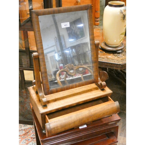 401 - A William IV mahogany dressing table mirror with easel swing mirror and a trinket drawer beneath