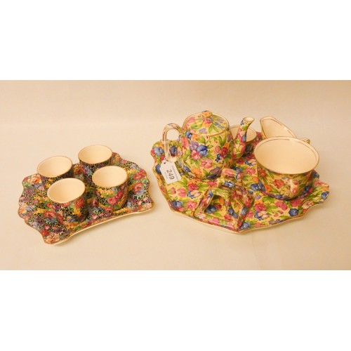 249 - Royal Winton Grimwades  - Sweet Pea chintz cabaret set on tray and an egg cruet