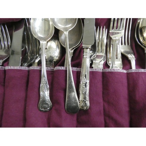 107 - A quantity of assorted Kings patterned and other plated cutlery in a roll