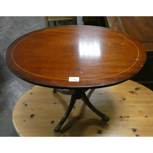 306 - An oval mahogany occasional table on pillar and quadruple base with brass feet