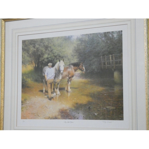 161 - A Tony Sheath limited edition print of cart horses at a stream, entitled 