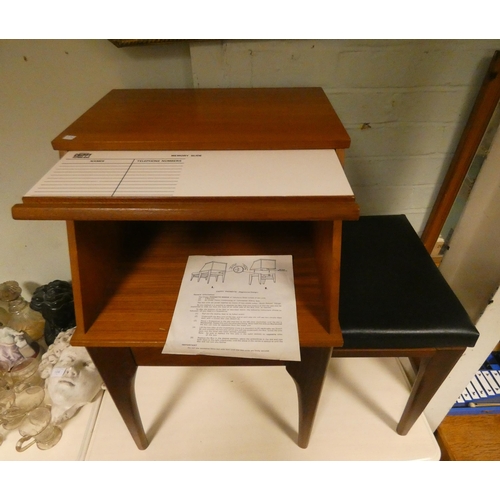 190 - A Chippy Faux teak telephone table with pull out stool