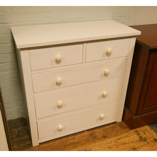 302 - A modern white painted chest of three long and two short drawers, 3' wide