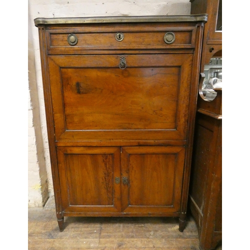 382 - An antique continental mahogany secretaire abattant, with drawer over and cupboards under and gilt m... 