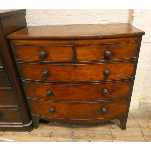 388 - A late Georgian mahogany bow front chest of three long and two short drawers and later Victorian bun... 