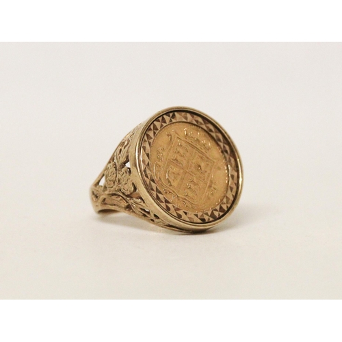 569 - Victorian Half Gold Sovereign, mounted in 9ct yellow gold as a ring, openwork mount hallmarked 9ct g... 