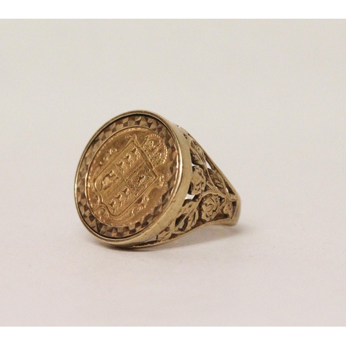 569 - Victorian Half Gold Sovereign, mounted in 9ct yellow gold as a ring, openwork mount hallmarked 9ct g... 