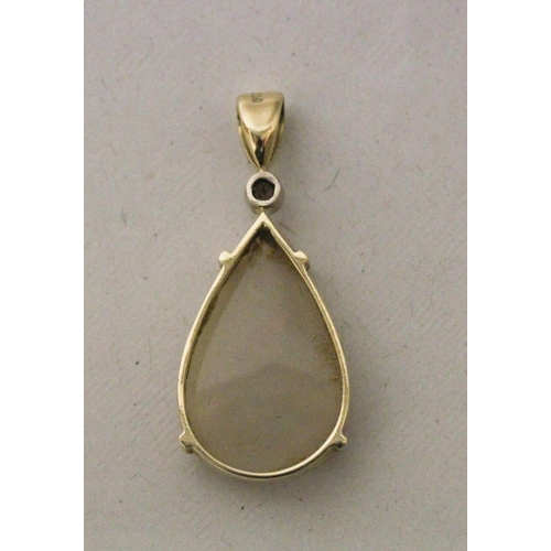 588 - Australian opal and diamond pendant, large tear drop shaped white opal claw set, with diamond set to... 