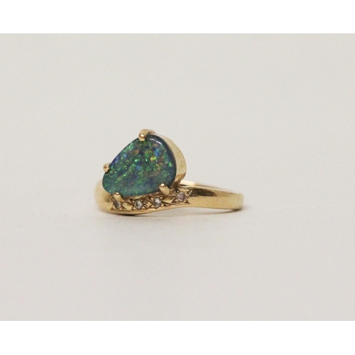 592 - Australian boulder opal and diamond dress ring, on 18ct yellow gold band. Matches preceding lot. Sta... 