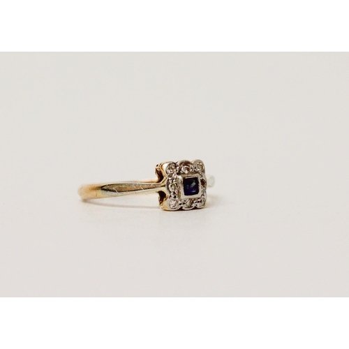 602 - An Art Deco sapphire and diamond square cluster ring, band marked 18ct & Plat. Ring  size N, gross w... 