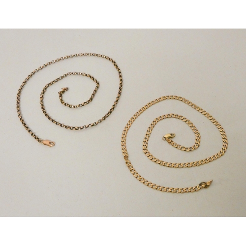 606 - Two 9ct gold neck chains, 9ct rose gold belcher chain 20