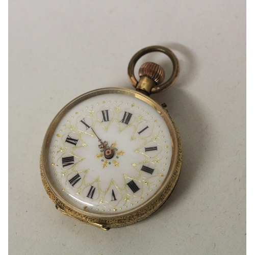 676 - Victorian ladies fob watch, within 18k gold outer case