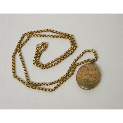 704 - Victorian 9ct rose gold belcher chain together with an oval engraved locket, gross weight 17.3g, Cha... 