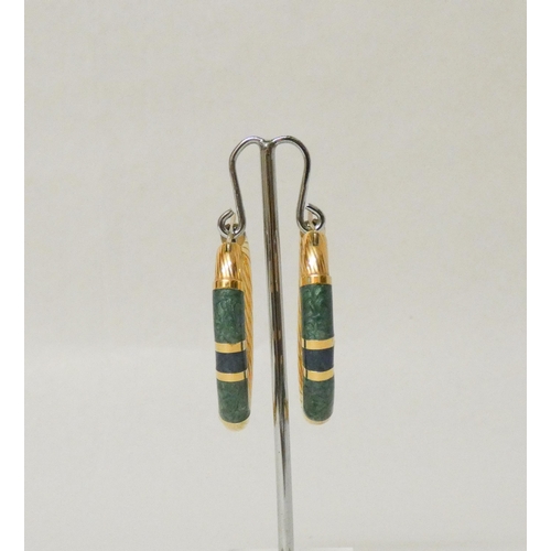 710 - A pair of Italian 18ct yellow gold and blue green enamel large oval hoop earrings, posts marked 750.... 