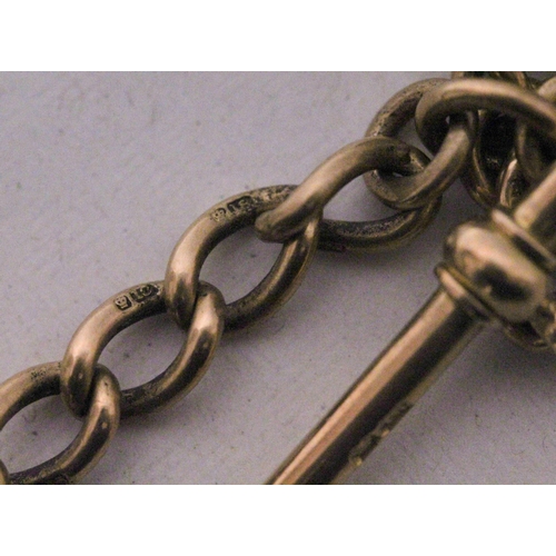 730 - Victorian 18ct rose gold watch albert chain, with hard stone set wheel fob and T Bar. T bar & clasp ... 