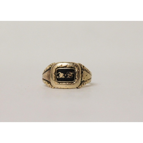 731 - A Georgian mourning ring, the enamel panel with initials SL, and engraving to inner band Stephen Lin... 