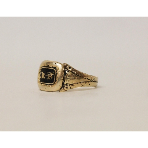 731 - A Georgian mourning ring, the enamel panel with initials SL, and engraving to inner band Stephen Lin... 