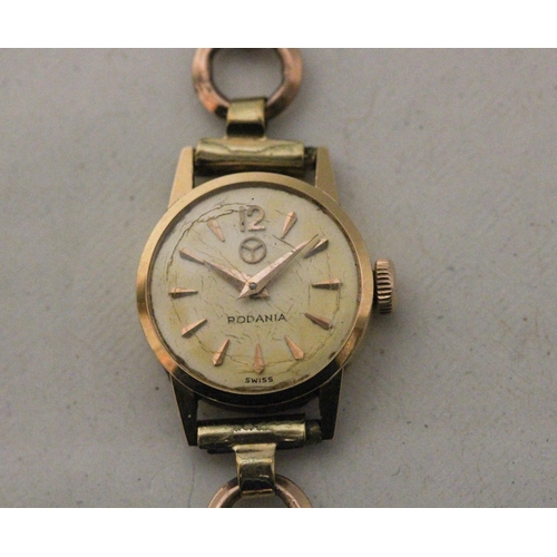 737 - A ladies Rodania 18ct gold cased wristwatch on 9ct rose gold hallmarked strap. Gross weight 18.3g