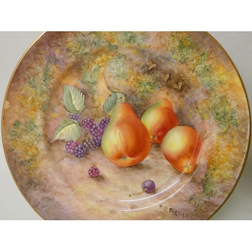 204 - A pair of Malvern bone china cabinet plates painted with pears, one signed Frank Higgins, the other ... 