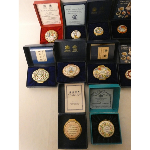 222 - A collection of ten Halcyon Days enamelled trinket boxes to include Year's to Remember, Christmas ex... 