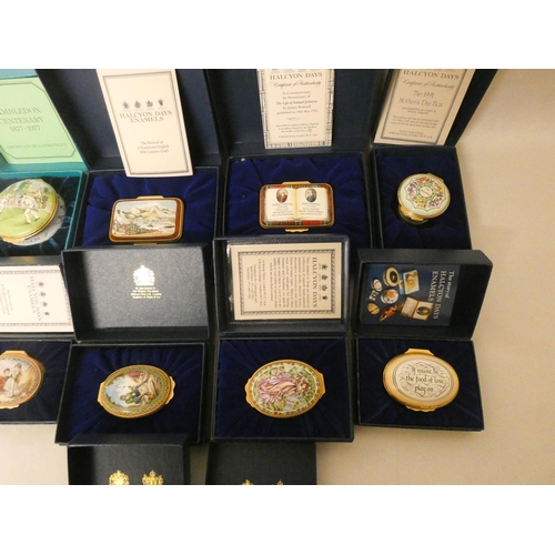 223 - A collection of ten Halcyon Days enamelled trinket boxes to include Wimbledon centenary, The Life of... 