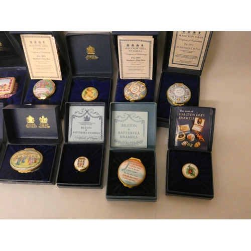 227 - A collection of ten Halcyon Days enamelled trinket boxes to include Disney, Winnie the Pooh, Mother'... 