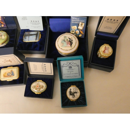 230 - A collection of ten Halcyon Days enamelled trinket boxes to include Valentine's Day, Croquet, Vauxha... 