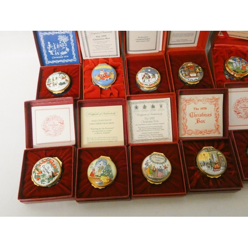 238 - A collection of ten Halcyon Days porcelain Christmas trinket boxes of various years with original bo... 