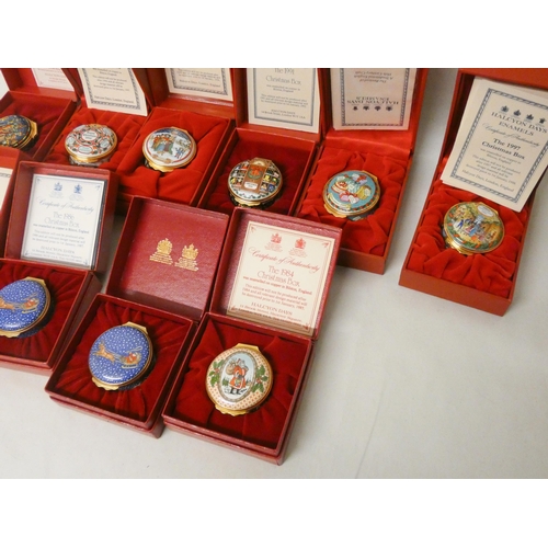 240 - A collection of ten Halcyon Days porcelain Christmas trinket boxes of various years with original bo... 